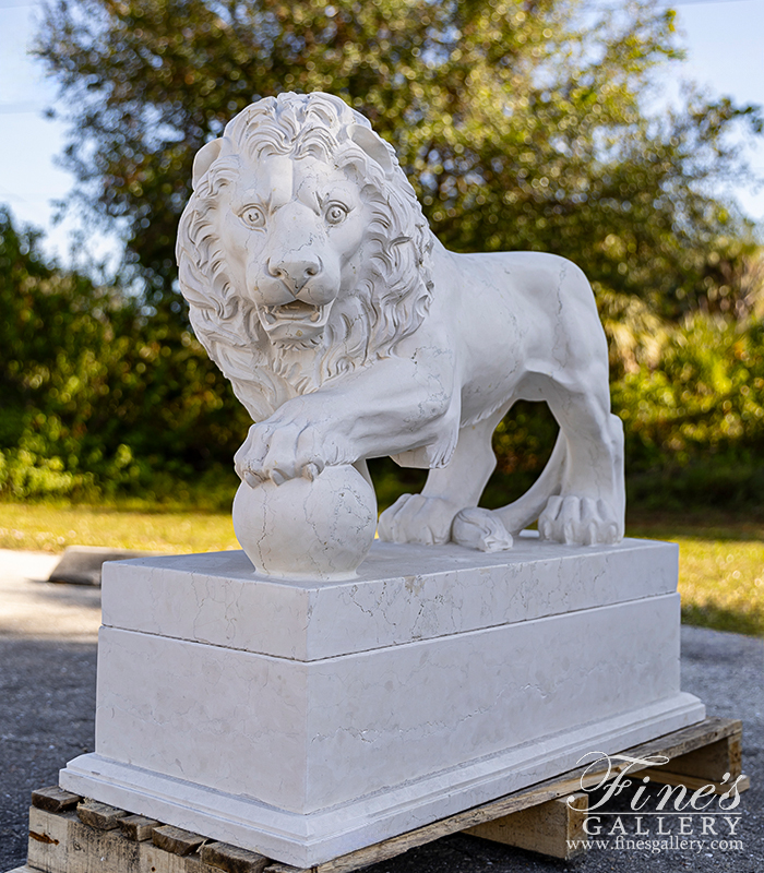 Marble Statues  - Marble Lion Pair In Italian 